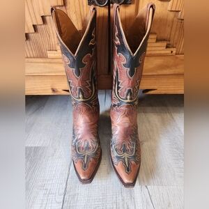 Intricate Brown and Black Cowboy Western Boots
